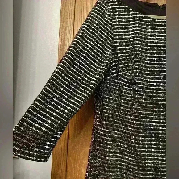 JH Evenings Black Stretch Silver Glitter Long Sleeve Dress Size 12 - Sparkles - Picture 3 of 7